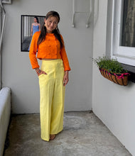 Load image into Gallery viewer, ALL NEW SEASON ORANGE SATIN CREPE DOUBLE BREASTED JACKET WITH BACK PEPLUM