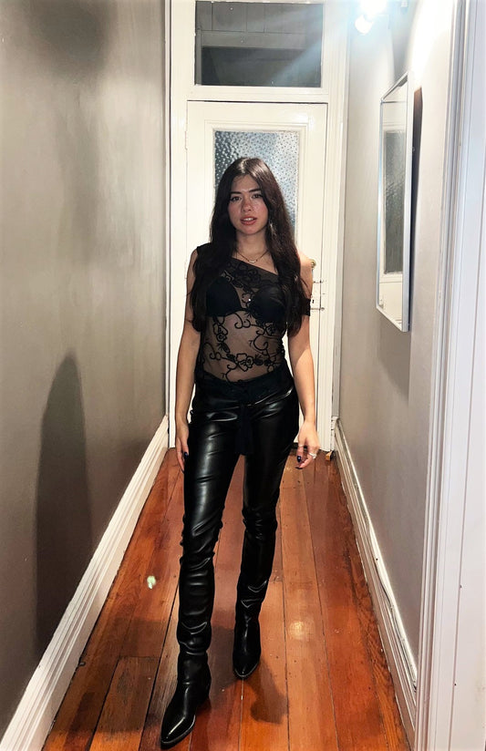Chrystal Sloane Couture Autumn Black Faux Leather Cigarette Slim pants