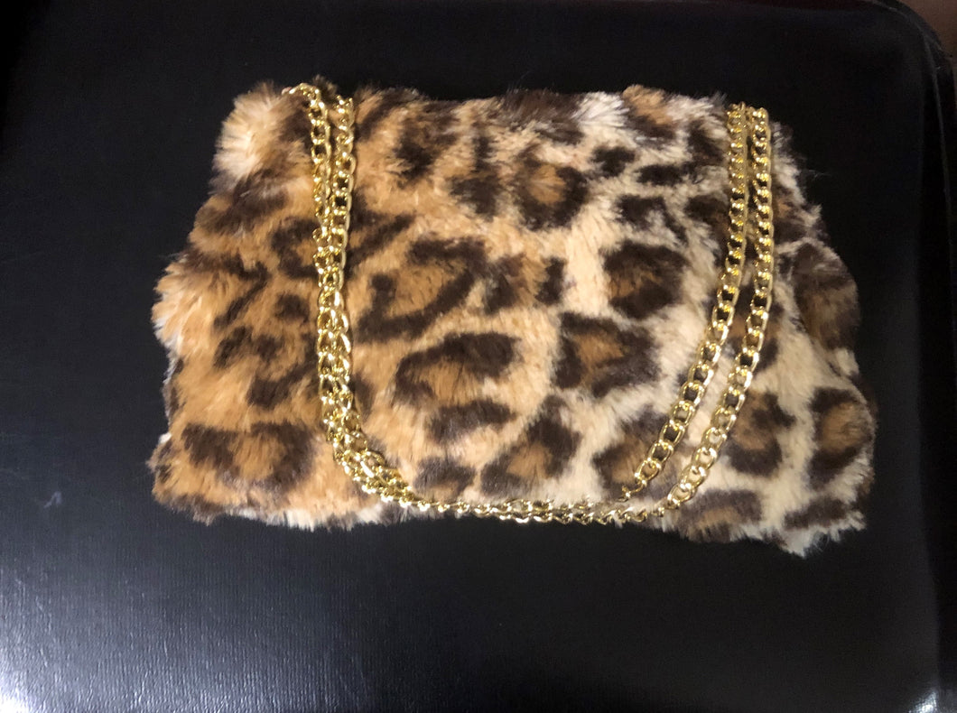Chrystal Sloane Couture Leopard Faux Fur Evening Bag