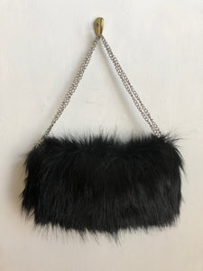 Chrystal Sloane Couture Sleek Black Faux Fur Evening Bag.