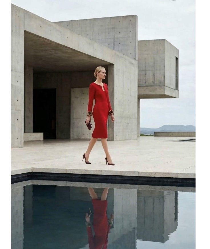 Chrystal Sloane Couture Winter Cardinal Red Wool Dress
