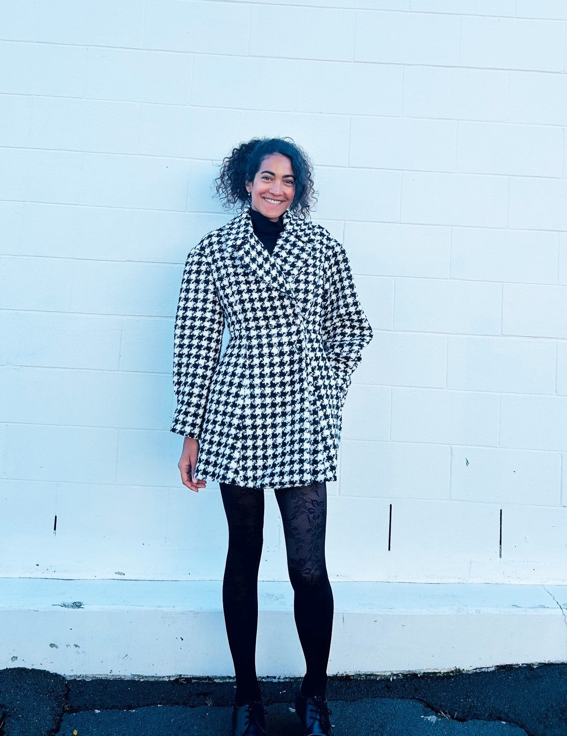 Chrystal Sloane Couture Black & Cream Herringbone Double Breasted Coat