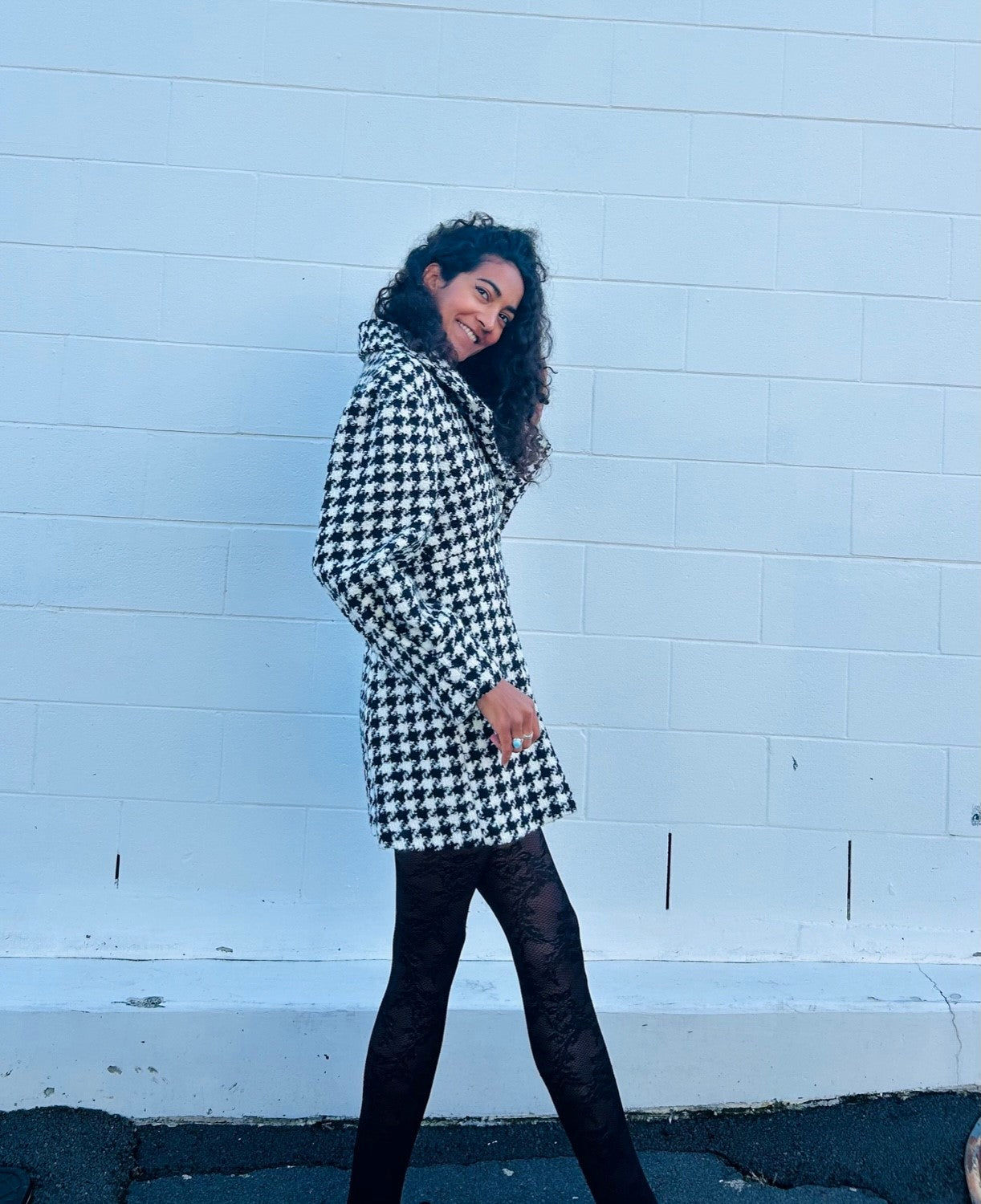 Chrystal Sloane Couture Black & Cream Herringbone Double Breasted Coat