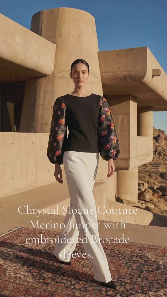 Chrystal Sloane Couture 100% Merino Wool Jumper with Brocade sleeves