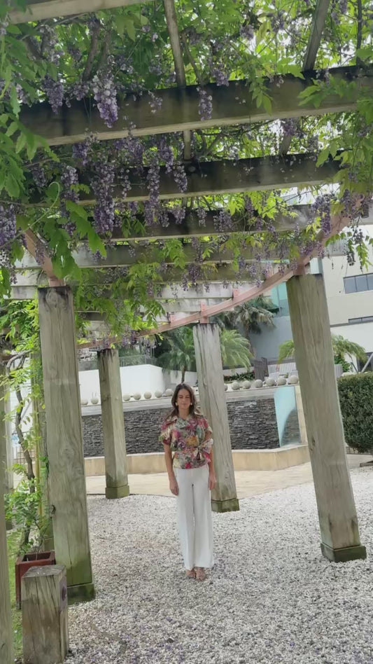 Chrystal Sloane Couture Embroidered Floral Organza Wrap Over Jacket with Tie Sash.