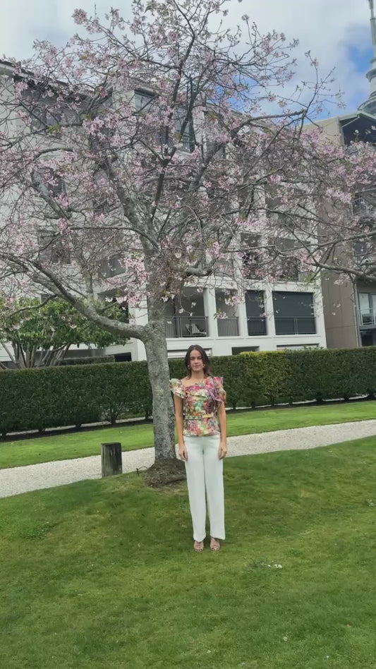 Chrystal Sloane Couture Embroidered Floral Organza Top with ruffled sleeves