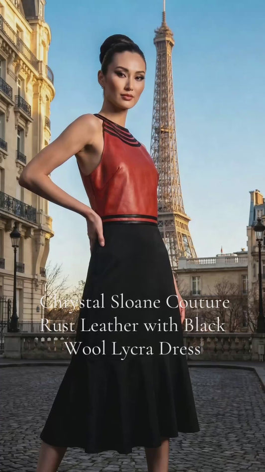 Chrystal Sloane Couture Rust Leather & Wool Lycra Blend Dress