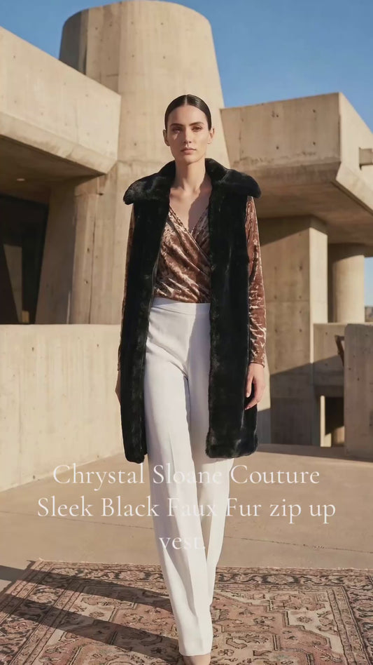 Chrystal Sloane Couture Sleek Black Faux Fur Zip up vest