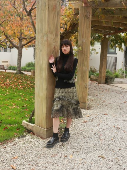 Chrystal Sloane Winter 2021 Sage Green Embroidered & Scallop Edge Vest & Skirt.