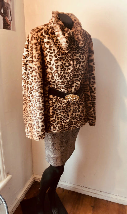 Chrystal Sloane Couture New Season Leopard Print Faux Fur Cape Coat.