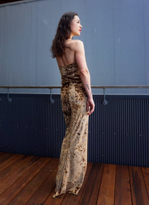 Chrystal Sloane Couture Bronze Velvet Stretch Halter Neck Evening  Set.