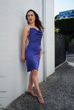 Load image into Gallery viewer, Chrystal Sloane Couture Very Peri Blue Satin Crepe Cocktail Dress.