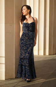 Chrystal Sloane Couture Ming Blue Voire Velvet Gown.