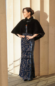Chrystal Sloane Winter Black Imitation Fur Cape with Clasp at Front.