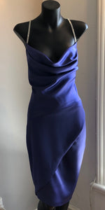 Chrystal Sloane Couture Very Peri Blue Satin Crepe Cocktail Dress.