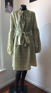Chrystal Sloane Sage Green and Cream Check Linen Dress.