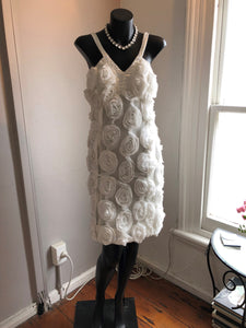 Chrystal Sloane Off White Appliqued Roses Cocktail Dress.