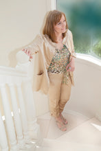 Load image into Gallery viewer, Chrystal Sloane Champagne Silk Lycra Pants Suit with Leopard Print Silk Drape Neck Top.